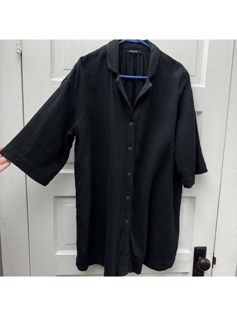 Madewell Shirt Dress Womens S Black Gauze Cotton Oversized Button Front